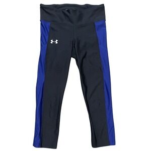 Under Armour Leggings Womens SM Black Blue Compression Crop Zip Pocket HeatGear